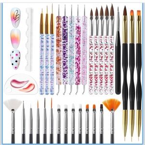 Nail Art Brush Set with Dotting Tools 32 pieces gel liner design pen
